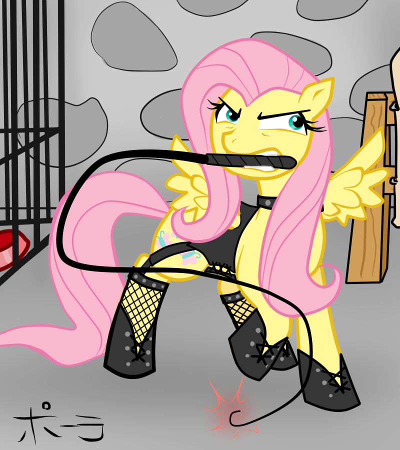 bdsm cutie_mark equine female feral fluttershy_(mlp) friendship_is_magic fur hair horse mammal my_little_pony pegasus pink pink_hair pony solo whip wings yellow yellow_fur