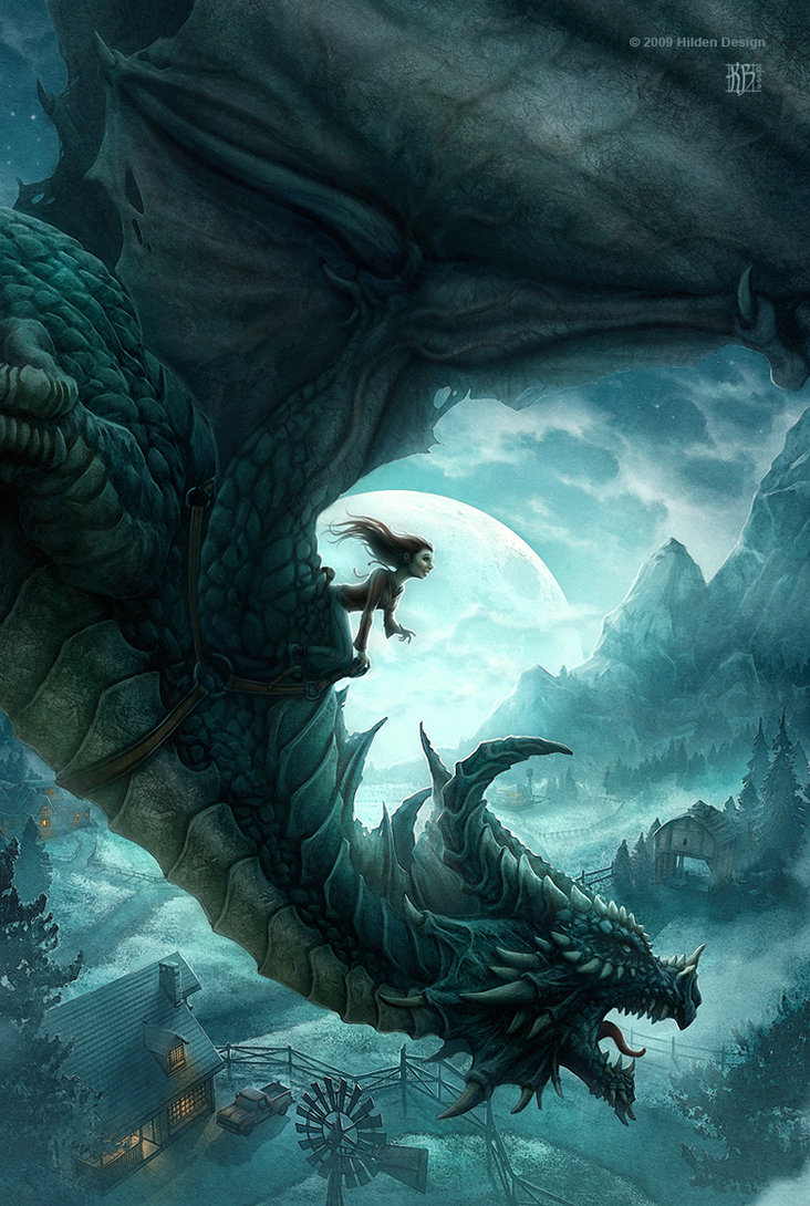blue_theme car detailed_background dragon dragon_rider female feral flying horn horns house human kerem_beyit mammal moon mountain night non-anthro rider saddle scalie scenery sky tongue tree truck windmill wings wood