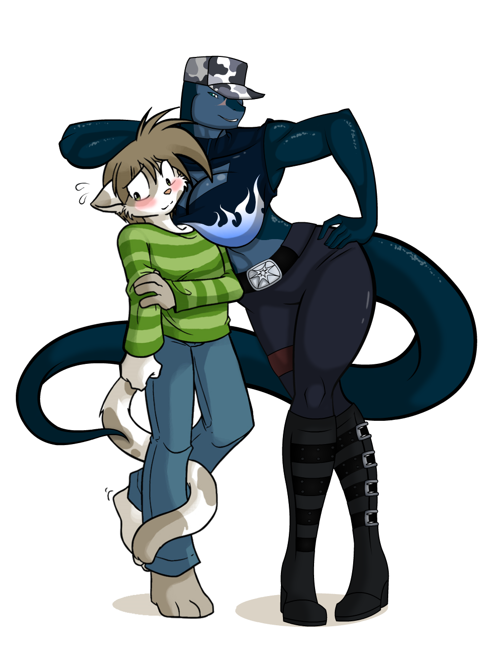 andy_katt anthro big_breasts blue_eyes bomb bomba boots breasts clothed clothing female hat komodo_dragon lizard midriff monitor_lizard reptile scalie scar solo tail thick_tail wide_hips