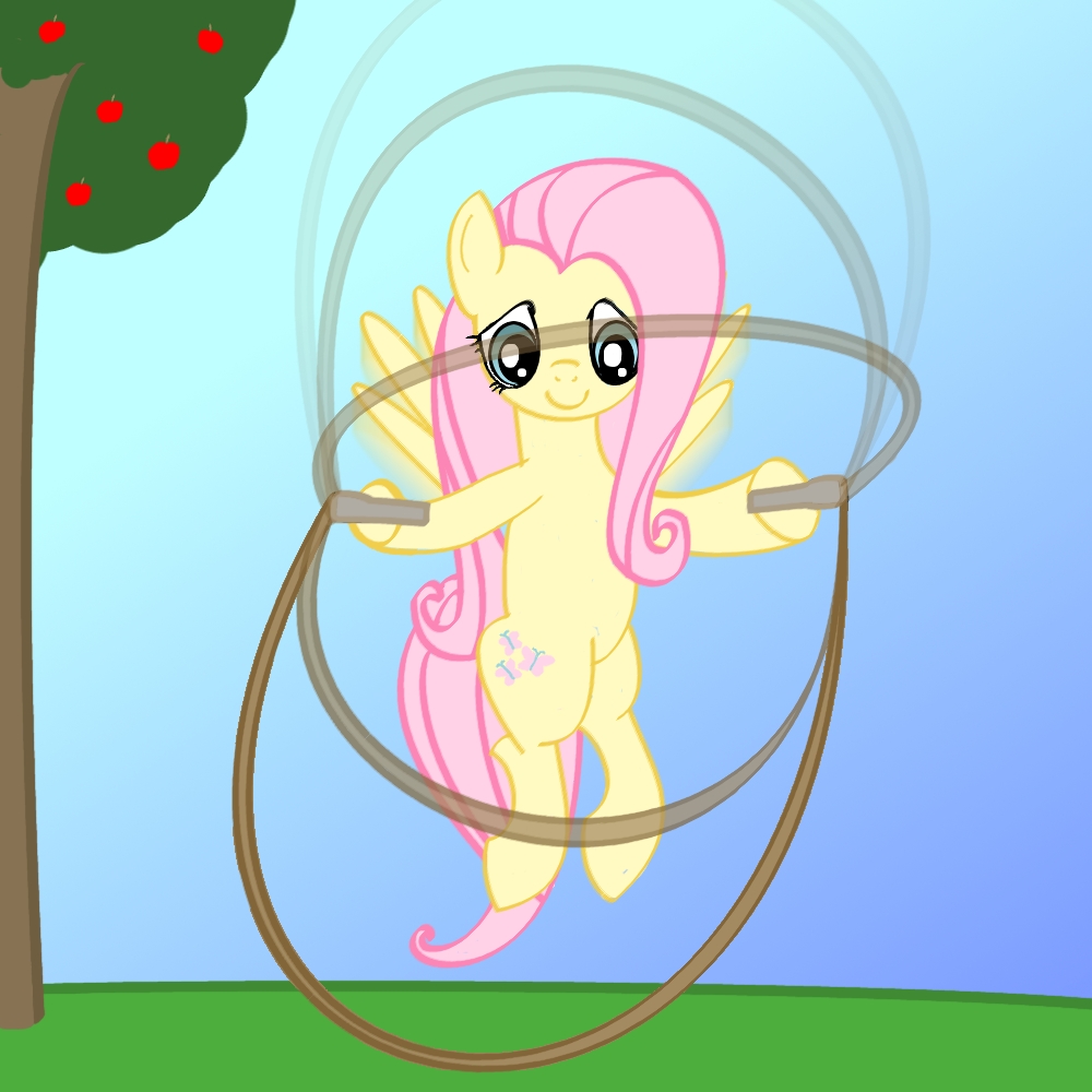 cute equine female feral fluttershy_(mlp) flying friendship_is_magic hair horse invidlord jump_rope mammal my_little_pony pegasus pink_hair pony solo tree wings wood
