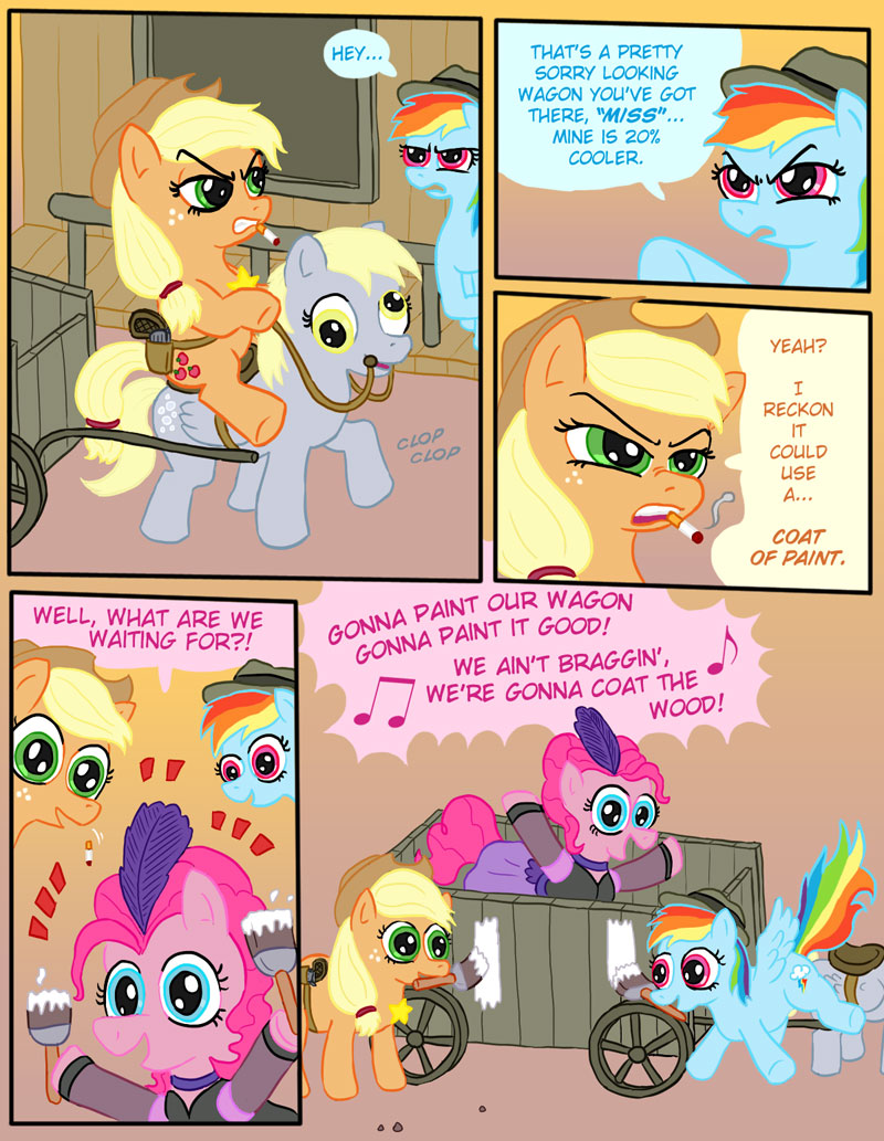 blonde_hair cigarette comic cosplay cutie_mark derp derpy_hooves_(mlp) english_text equine fadri feather female feral friendship_is_magic fur green_eyes group gun hair hat horse mammal meme miss_kitty my_little_pony paintbrush parody pegasus pink_eyes pink_fur pinkie_pie_(mlp) pinkie_pie_out_of_fucking_nowhere pony rainbow_dash_(mlp) ranged_weapon saddle singing smoking text the_great_mouse_detective the_simpsons wagon weapon wings yellow_eyes