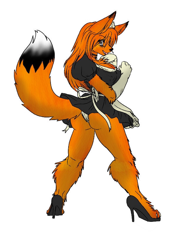 breasts canine color female fox high_heels maid maid_uniform mammal miranda_leigh panties solo tail transformation underwear