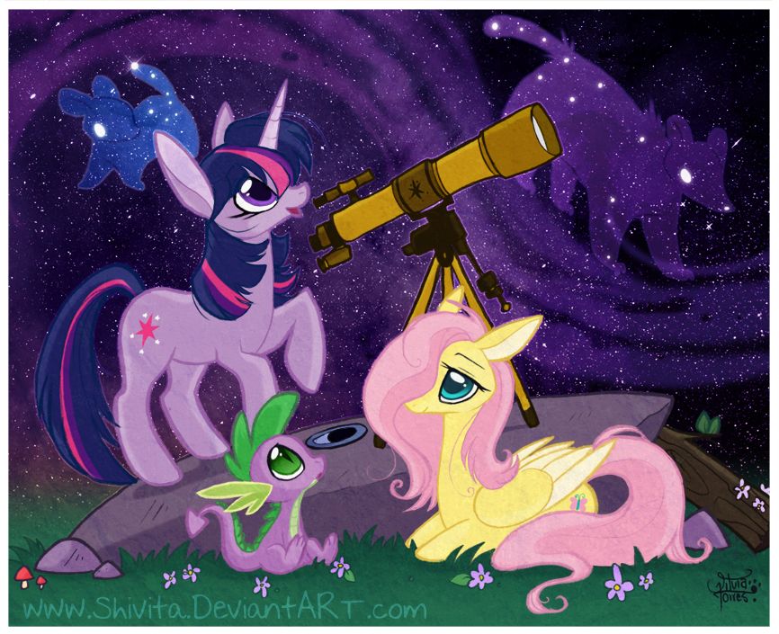 constellation constellations dragon equine female feral fluttershy_(mlp) friendship_is_magic green_eyes hair horn horse long_hair male mammal my_little_pony pegasus pink_hair pony purple_eyes scalie shivita short_hair spike_(mlp) stars telescope twilight_sparkle_(mlp) unicorn wings