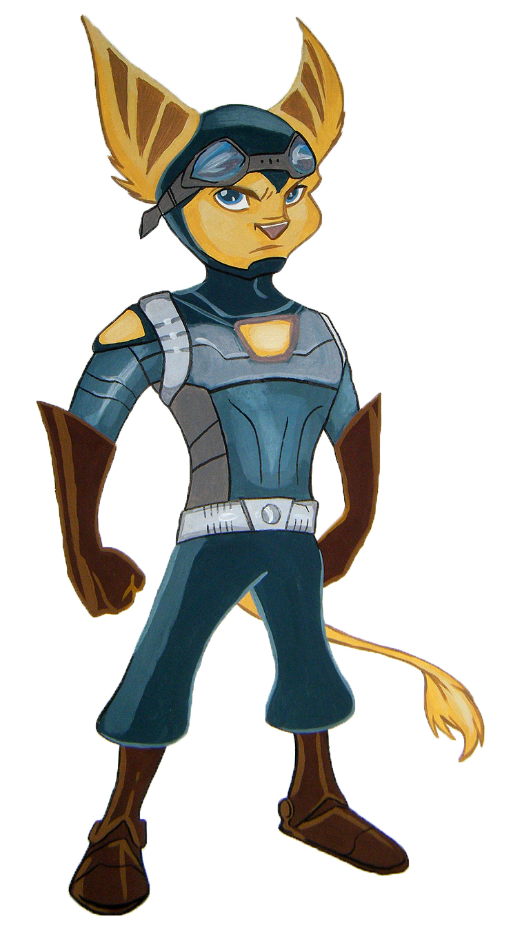 lombax male plain_background ratchet ratchet_and_clank solo tail unknown_artist white_background