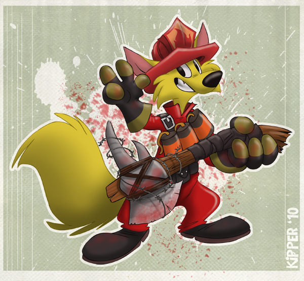 canine fox hat male mammal plantigrade pyro_(team_fortress_2) solo tail team_fortress_2 unknown_artist weapon