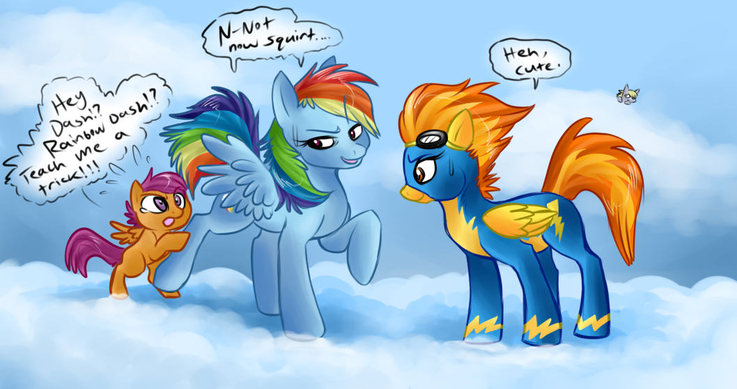 blue_fur bodysuit cub cutie_mark derpy_hooves_(mlp) equine eyewear female feral friendship_is_magic fur goggles group hair horse mammal multi-colored_hair my_little_pony pegasus pink_hair pony rainbow_dash_(mlp) rainbow_hair scootalearning scootaloo_(mlp) scootalove skinsuit spitfire_(mlp) two_tone_hair unknown_artist wings wonderbolts_(mlp) young