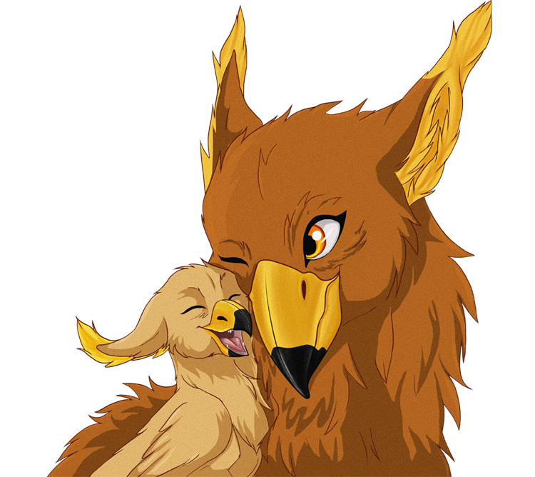 alpha_channel amber_eyes avian beak cute duo feathers female feral gryphon malaika4 open_mouth plain_background transparent_background