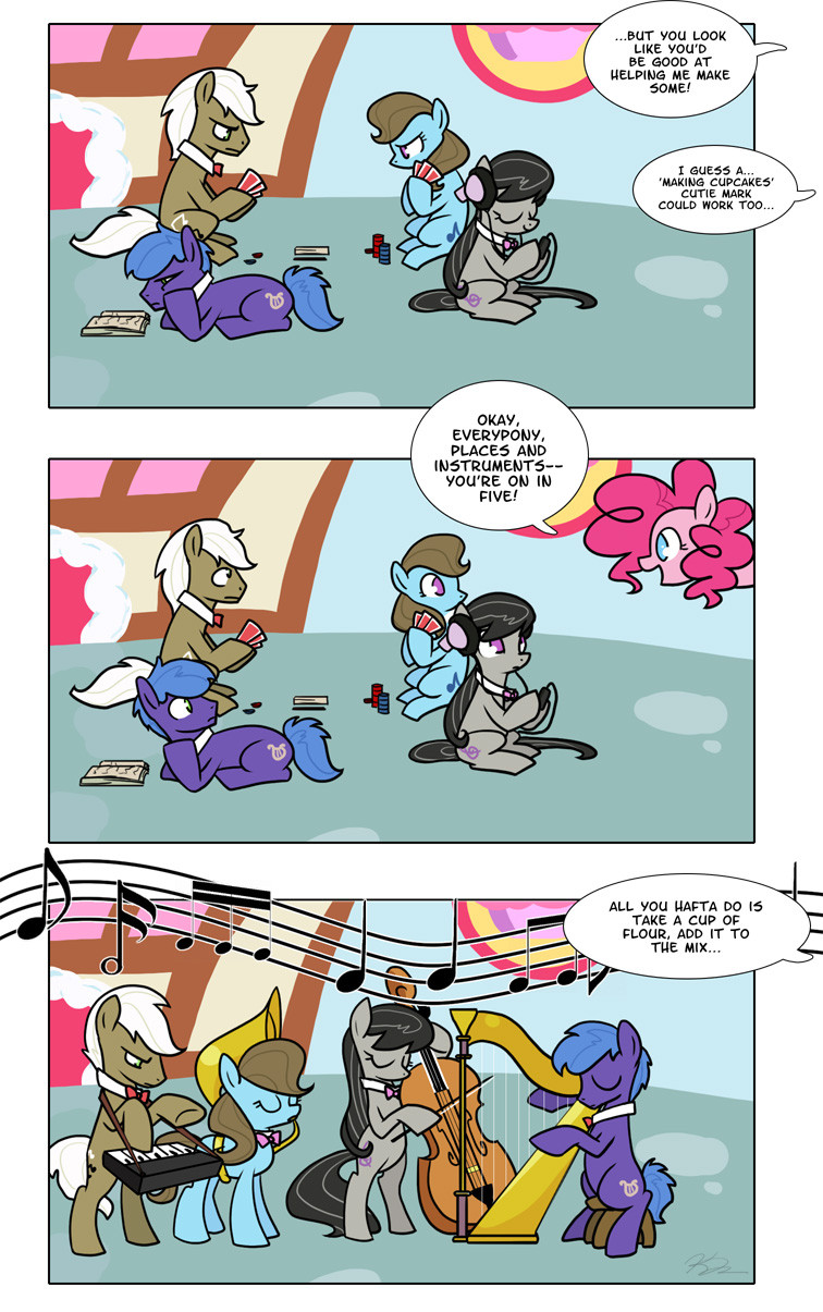bluenote_(mlp) bow_(stringed_instrument) bow_tie cello comic cutie_mark equine female feral friendship_is_magic fur group horse male mammal music musical_instrument my_little_pony octavia_(mlp) pink_fur pinkie_pie_(mlp) pony unknown_artist