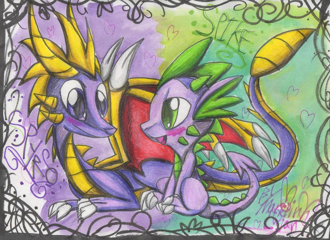 crossover cute dragon friendship_is_magic male my_little_pony purple_dragon scalie spike_(mlp) spyro spyro_the_dragon the_legend_of_spyro video_games