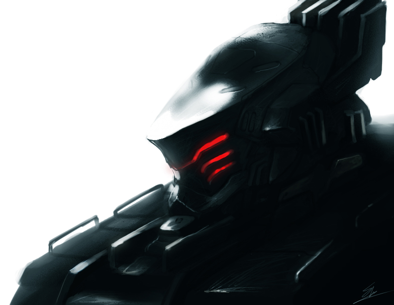 armored_core_5 from_software mecha no_humans red_eyes solo white_background