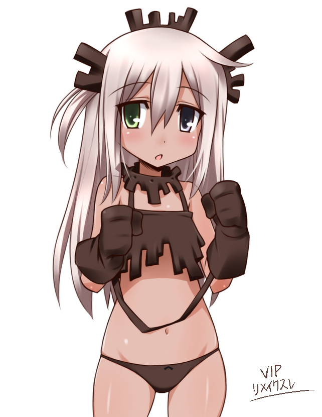 :o camisole character_request gloves green_eyes grey_eyes heterochromia itoji long_hair navel one_side_up original panties silver_hair solo underwear