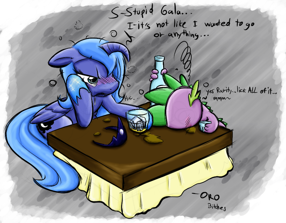 alcohol beer beverage cub cutie_mark dragon drunk duo equine female feral friendship_is_magic horn male mammal my_little_pony pegacorn princess_luna_(mlp) scalie spike_(mlp) table winged_unicorn wings young