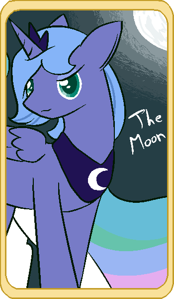 alicorn blue_hair card crescent_moon duo equine female feral friendship_is_magic green_eyes hair horn horse inkbunny major_arcana mammal moon multi-colored_hair my_little_pony pony princess princess_celestia_(mlp) princess_luna_(mlp) rainbow_hair royalty shenhibiki sibling sisters tarot_card the_moon_(tarot) white_body winged_unicorn wings