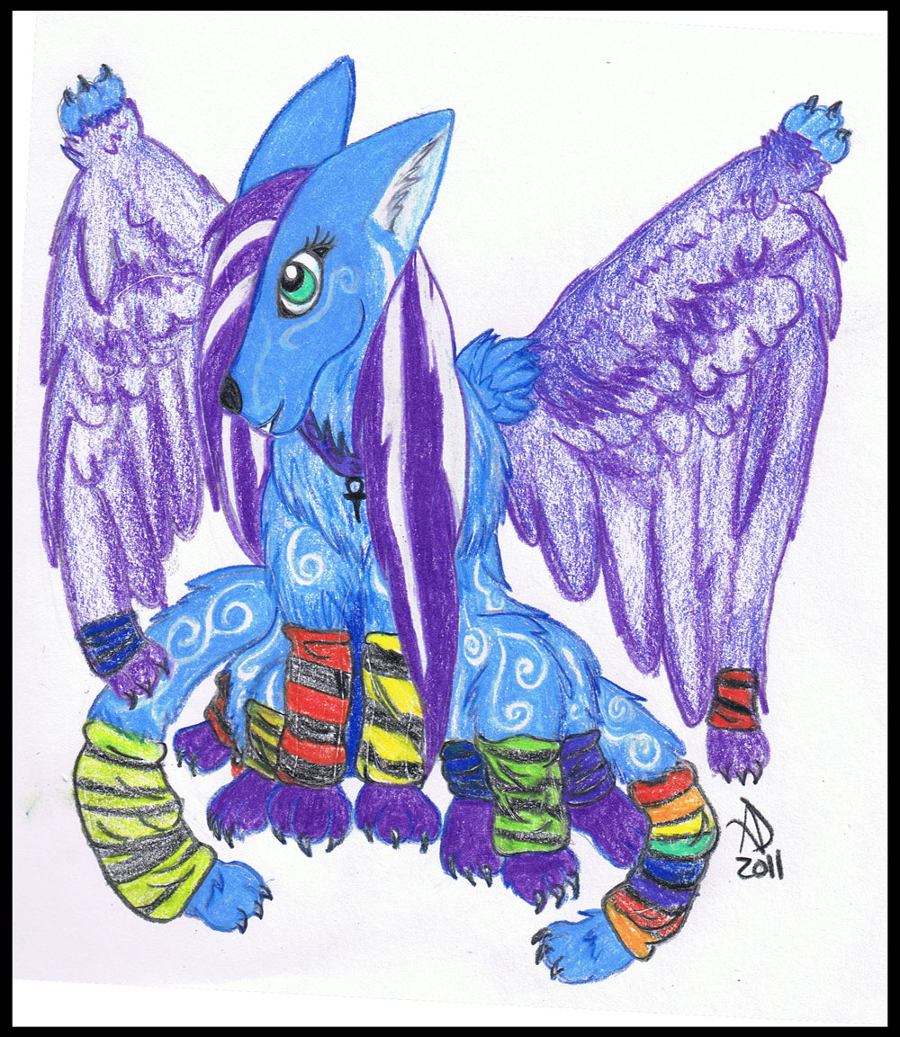 anhk arm_warmers arsieiuni canine claws collar female feral green_eyes hair mammal multiple_tails original_character_do_not_steal plain_background purple purple_body purple_hair silver_markings sitting solo sparkledog striped_socks tail thirteenpawz two_tone_hair twotone_hair white_background wings wolf