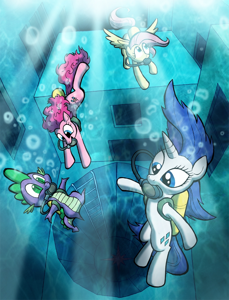 dragon equine female feral fluttershy_(mlp) friendship_is_magic fur horn horse male mammal my_little_pony pegasus pink_fur pinkie_pie_(mlp) pony rarity_(mlp) scalie scuba scuba_gear spike_(mlp) under_water underwater unicorn water will_draw_for_food willdrawforfood1 wings