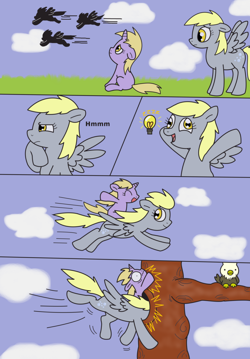 bird cloud clouds comic crash cub cutie_mark derp derpy_hooves_(mlp) dinky_hooves_(mlp) eagle equine female feral frass friendship_is_magic horn mammal my_little_pony pegasus tree unicorn wings wood young