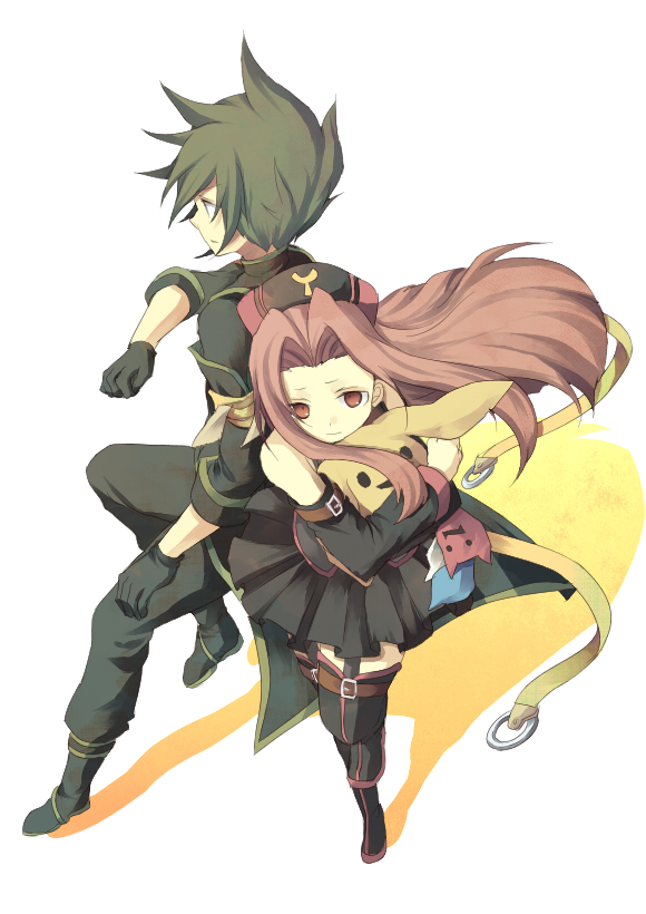 1girl ahoge aki-t arietta bangs black_gloves black_legwear boots detached_sleeves doll dress full_body gloves green_hair hat long_hair pants parted_bangs pink_hair sync tales_of_(series) tales_of_the_abyss thigh_boots thigh_strap thighhighs