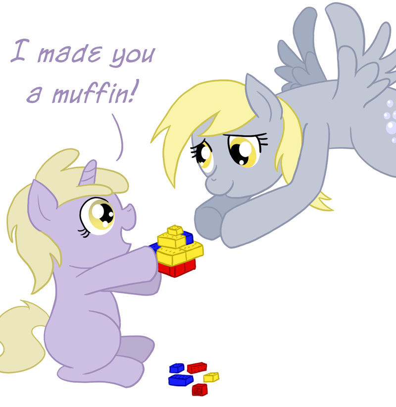 cub cutie_mark derpy_hooves_(mlp) dinky_doo_(mlp) dinky_hooves_(mlp) equine female feral food friendship_is_magic horn horse lego mammal muffin my_little_pony pegasus plain_background pony unicorn unknown_artist white_background wings young