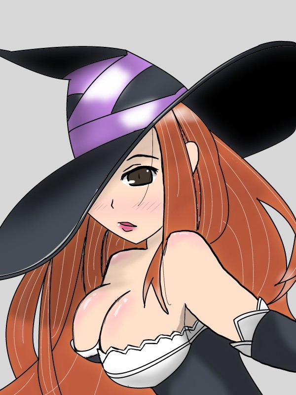 artist_request blush breasts cleavage dragon's_crown dragon's_crown hat hat_over_one_eye sorceress_(dragon's_crown) sorceress_(dragon's_crown) vanillaware