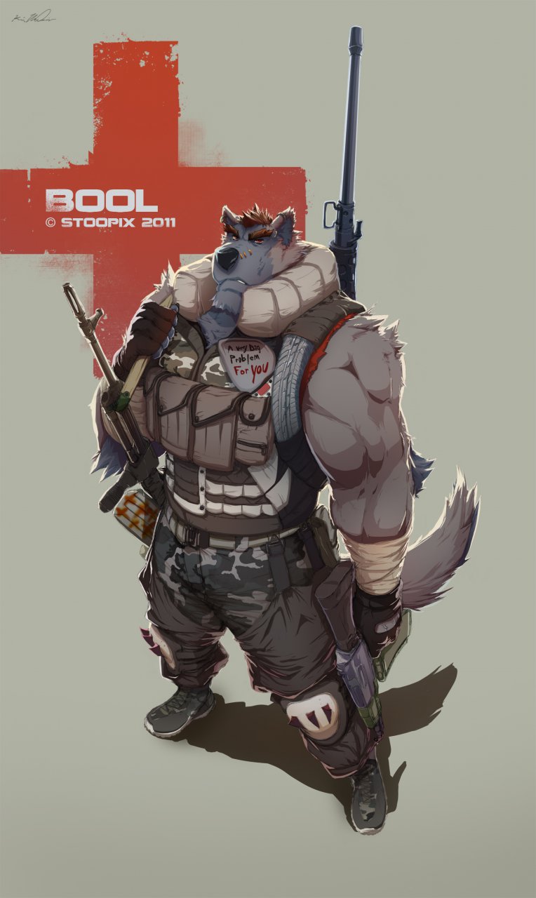 black_nose brown_hair canine gun hair male mammal ranged_weapon solo stoopix tail weapon wolf