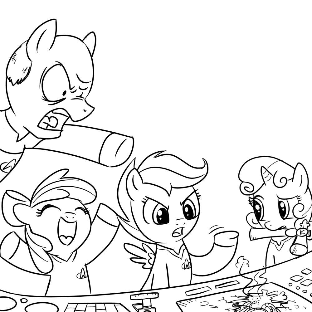 applebloom_(mlp) black_and_white crossover cub cutie_mark_crusaders_(mlp) equine female feral friendship_is_magic group hammer horn horse jean-luc_picard male mammal monochrome my_little_pony open_mouth pegasus plain_background pony scootaloo_(mlp) star_trek star_trek_the_next_generation sweetie_belle_(mlp) unicorn uniform unknown_artist white_background wings young