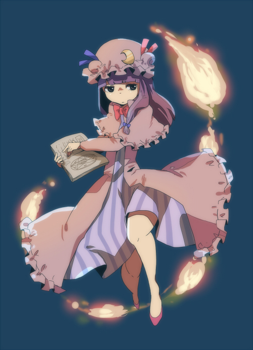 anime_coloring bad_id bad_leg bad_pixiv_id book capelet cloak crescent frills legs long_hair magic_circle patchouli_knowledge purple_hair simple_background solo striped touhou yachi_yowa