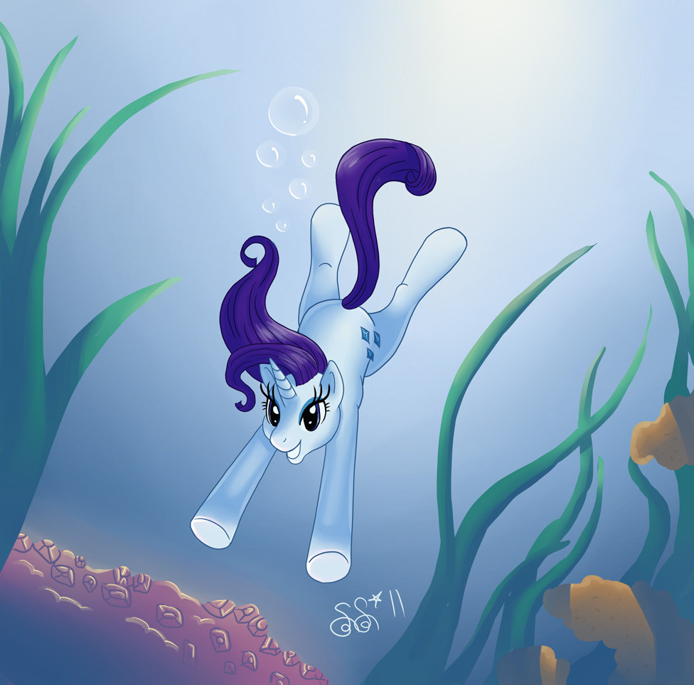 bubble coral cutie_mark diving equine female feral friendship_is_magic gem horn kelp mammal my_little_pony rarity_(mlp) solo under_water underwater unicorn water