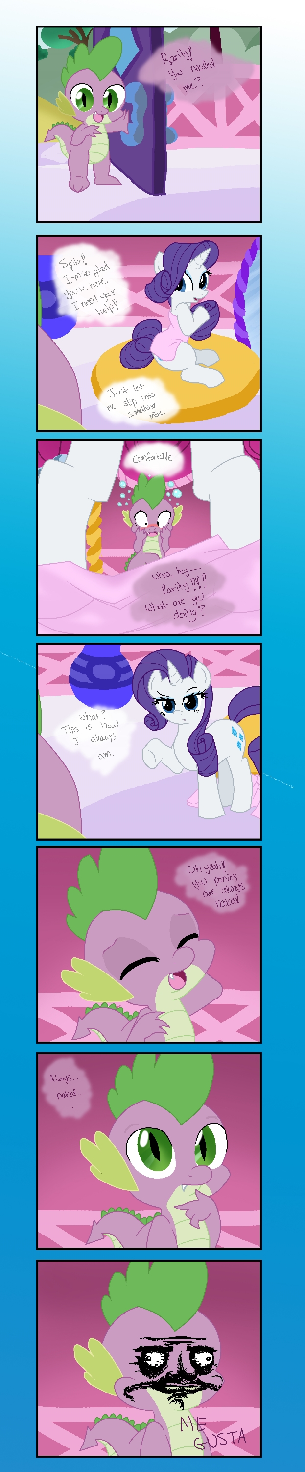 blush comic cutie_mark dialog dragon duo english_text equine expression female feral friendship_is_magic horn horse male mammal me_gusta meme my_little_pony pony pyruvate rarity_(mlp) reaction_image scalie spike_(mlp) text unicorn