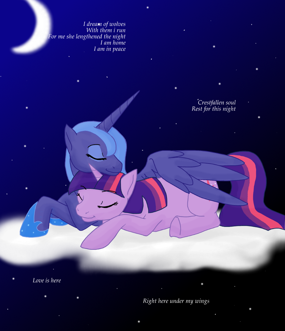 alicorn duo equine female feral friendship_is_magic horn kourabiedes mammal my_little_pony princess_luna_(mlp) sky sleeping stars twilight_sparkle_(mlp) unicorn winged_unicorn wings