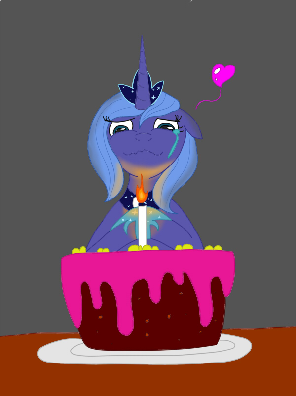 &hearts; alicorn cake candle equine female feral fire food friendship_is_magic horn horse mammal my_little_pony pegacorn pony princess_luna_(mlp) sad solo touched unknown_artist winged_unicorn wings