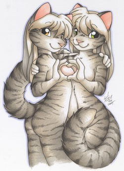 &hearts; &lt;3 anthro cat duo feline female lesbian looking_at_viewer mammal michele_light nude plain_background white_background