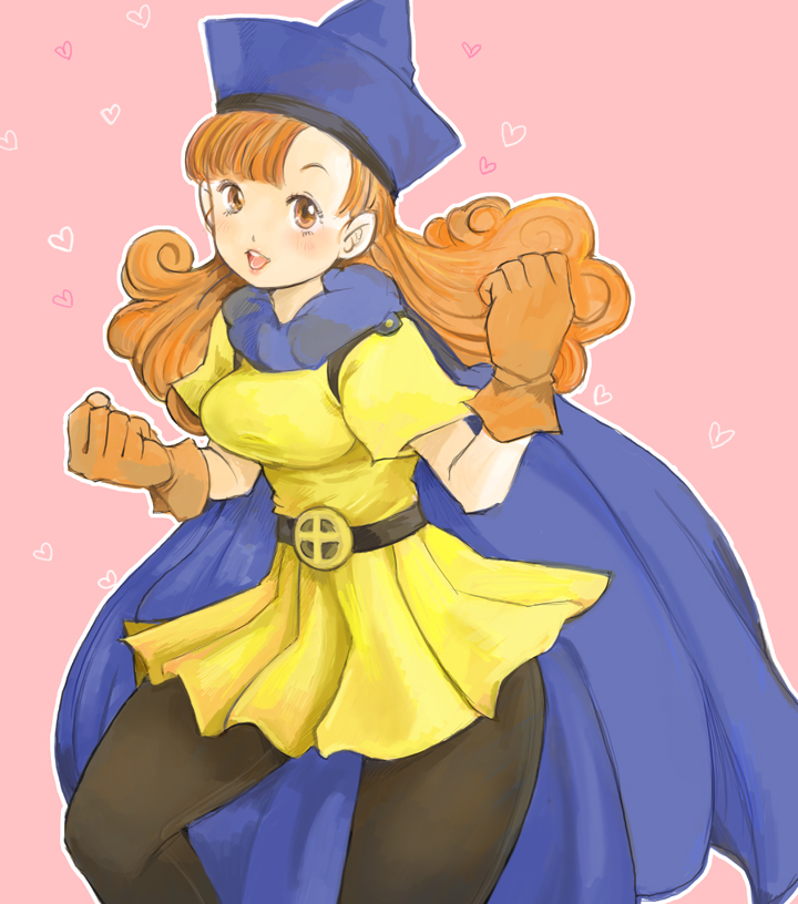 alena_(dq4) cape dragon_quest dragon_quest_iv gloves hat kazaana pantyhose red_hair simple_background solo