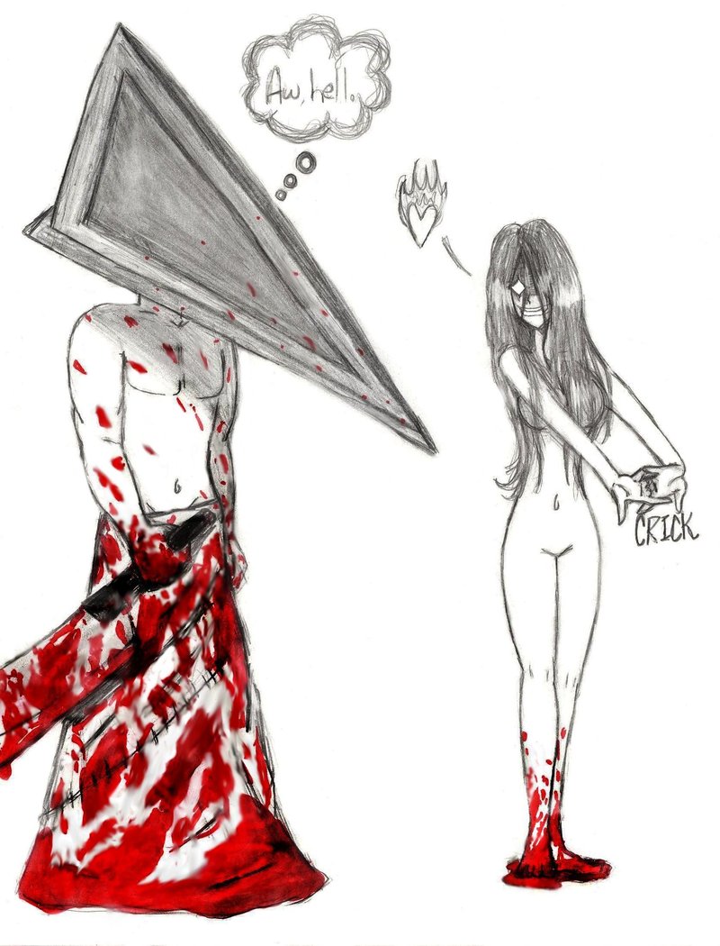 adult alma_wade blood crazy_eyes crossover english f.e.a.r. grin hair_over_breasts knife naughty_face nude pyramid_head silent_hill silent_hill_2 spoken_heart stretching weapon yandere you_gonna_get_raped