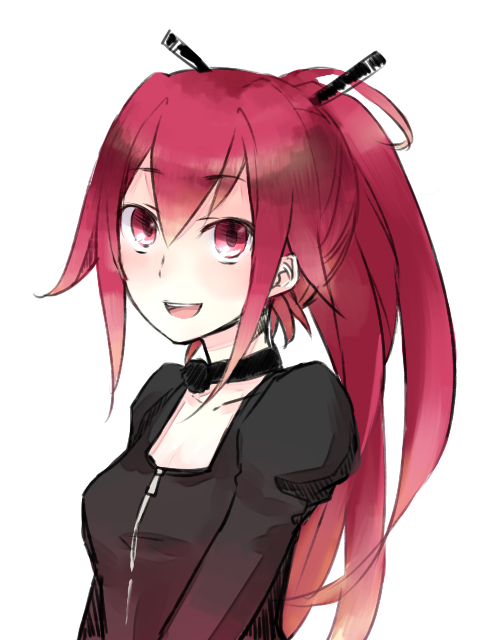 :d choker cul hanamuke long_hair open_mouth pink_eyes pink_hair ponytail smile solo upper_body vocaloid