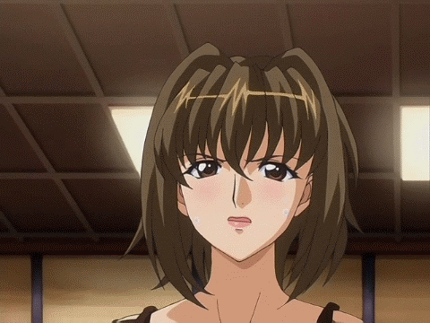 animated animated_gif blush bouncing_breasts breasts brown_eyes brown_hair helter_skelter_~hakudaku_no_mura~ kagami_sayoko large_breasts lowres mature nipples open_mouth solo undressing
