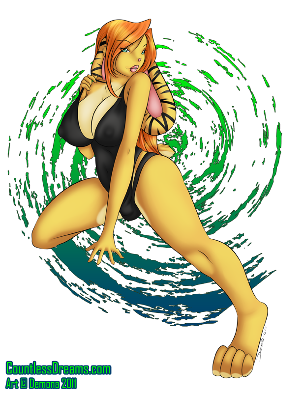 alpha_channel anthro big_breasts big_feet breasts bulge cleavage clothed clothing demona69 dickgirl digitigrade ear_markings facial_markings floppy_ears fur green_eyes hair herm hindpaw huge_breasts intersex lagomorph long_ears long_hair looking_at_viewer mammal markings nemi nipples orange_hair paws pink_nose plain_background pose rabbit solo stripes swimsuit tail thighs transparent_background voluptuous wide_hips yellow yellow_fur