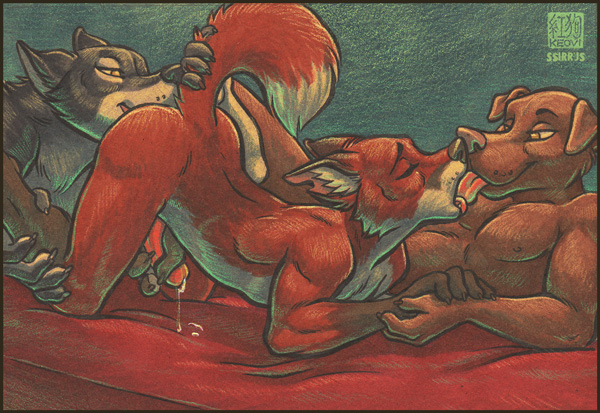 all_fours anal anthro ass_up canine eyes_closed fox gay group group_sex keovi kissing male mammal masturbation nude oral penis raised_tail rimming sex ssirrus tail tail_grab threesome