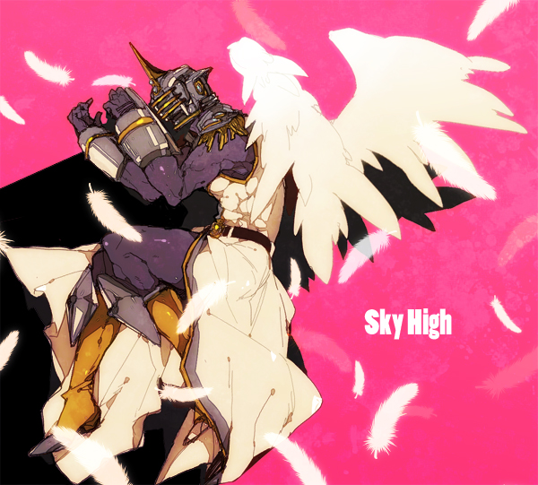 angel_wings boots epaulettes feathers helmet male_focus power_suit sachiko_(omame) sky_high solo superhero tiger_&amp;_bunny wings