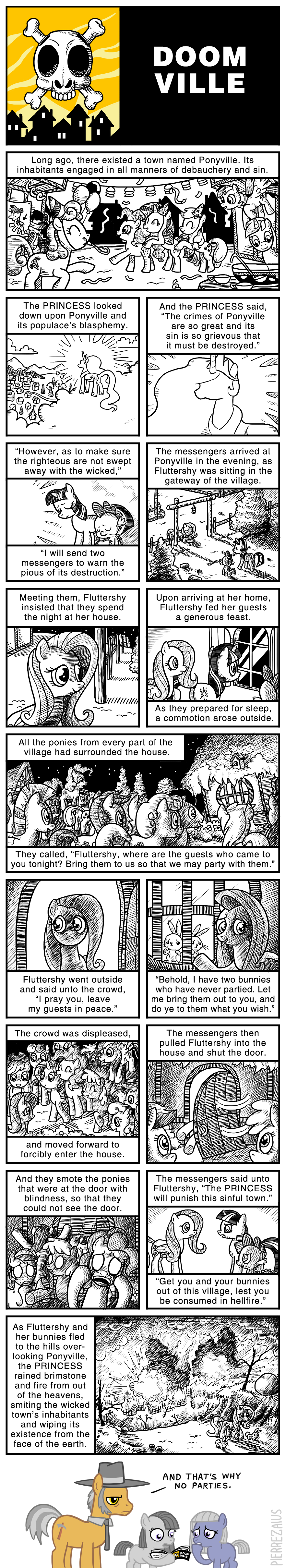 angry applejack_(mlp) berry_punch_(mlp) black_and_white blind bonbon_(mlp) burning carrot_top_(mlp) chick_tract comic cutie_mark daisy_(mlp) dialog doctor_whooves_(mlp) dragon english_text equine evangelical explosion female feral fire fluttershy_(mlp) friendship_is_magic fundamentalism gomorrah horn horror horse lagomorph lily_(mlp) lyra_heartstrings_(mlp) male mammal monochrome my_little_pony parody party pegasus pie_familly_(mlp) pierrezaius pinkie_pie_(mlp) pony ponyville princess princess_celestia_(mlp) rabbit rainbow_dash_(mlp) rarity_(mlp) royalty scalie sodom spike_(mlp) text twilight_sparkle_(mlp) unicorn winged_unicorn wings