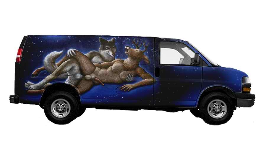 anal anal_penetration anthro antlers automobile balls canine cervine chevrolet deer duo eyes_closed gay half-erect hooves horn horns male mammal nude open_mouth penetration penis plantigrade sheath skinny_penis space space_jail spreading stars taurin_fox van wolf yiffmobile