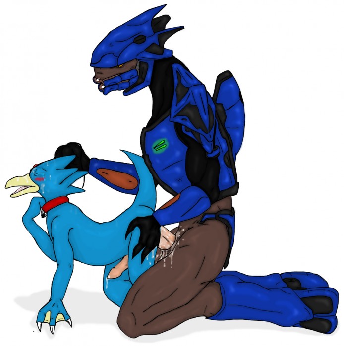 all_fours anal anal_penetration crossover cum doggystyle from_behind gay golduck halo_(series) interspecies male methados nintendo penetration penis pok&#233;mon pok&#233;philia sangheili sex video_games