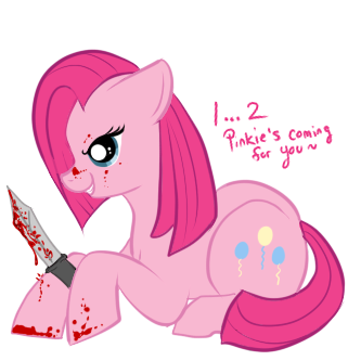 crazy cupcakes cupcakes_(mlp_fanfic) cutie_mark dialog dialogue english_text equine female feral friendship_is_magic fur horse insane knife low_res lulubell mammal my_little_pony pink_fur pinkamena pinkamena_(mlp) pinkie_pie_(mlp) plain_background playful pony psycho smile solo text white_background