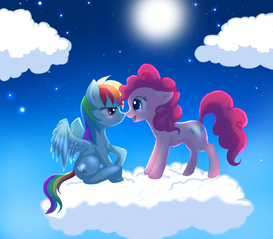 blush cloud equine female friendship_is_magic jack_a_lynn moon my_little_pony nighttime pegasus pinkie_pie_(mlp) rainbow_dash_(mlp) stars wing_boner