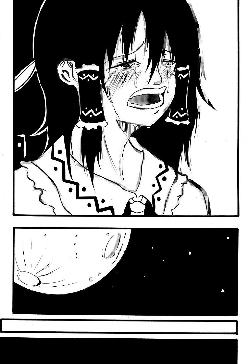 bow comic crying crying_with_eyes_open greyscale hair_bow hakurei_reimu highres jiroo monochrome moon solo tears touhou