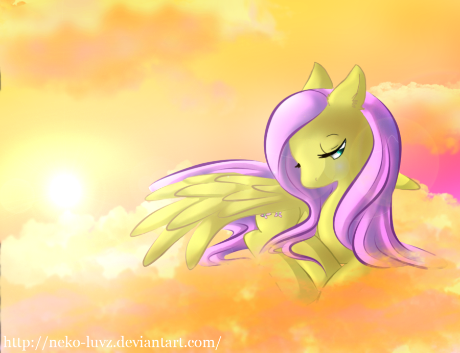 cloud clouds cute equine female feral fluttershy_(mlp) friendship_is_magic hair horse mammal my_little_pony neko_luvz pegasus pink_hair pony solo wings