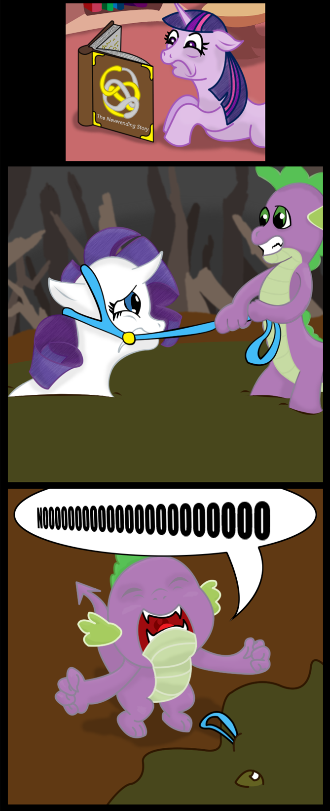 comic cub dragon equine female feral friendship_is_magic horn library male mammal my_little_pony philith rarity_(mlp) reading spike_(mlp) swamp the_neverending_story twilight_sparkle_(mlp) unicorn young