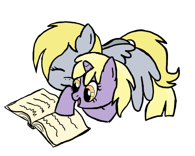 book cub derpy_hooves_(mlp) dinky_hooves_(mlp) equine female feral friendship_is_magic good_parenting horn mammal my_little_pony pegasus reading unicorn unknown_artist wings young