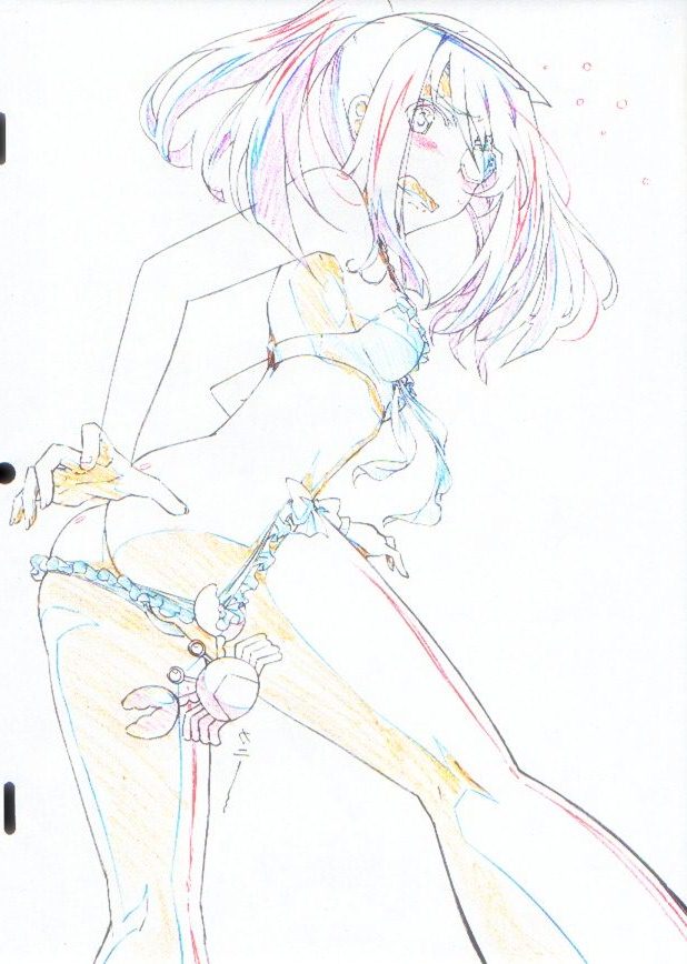 armpits ass color_trace crab eyepatch hands infinite_stratos laura_bodewig monochrome production_art signalpink sketch solo traditional_media twintails wardrobe_malfunction