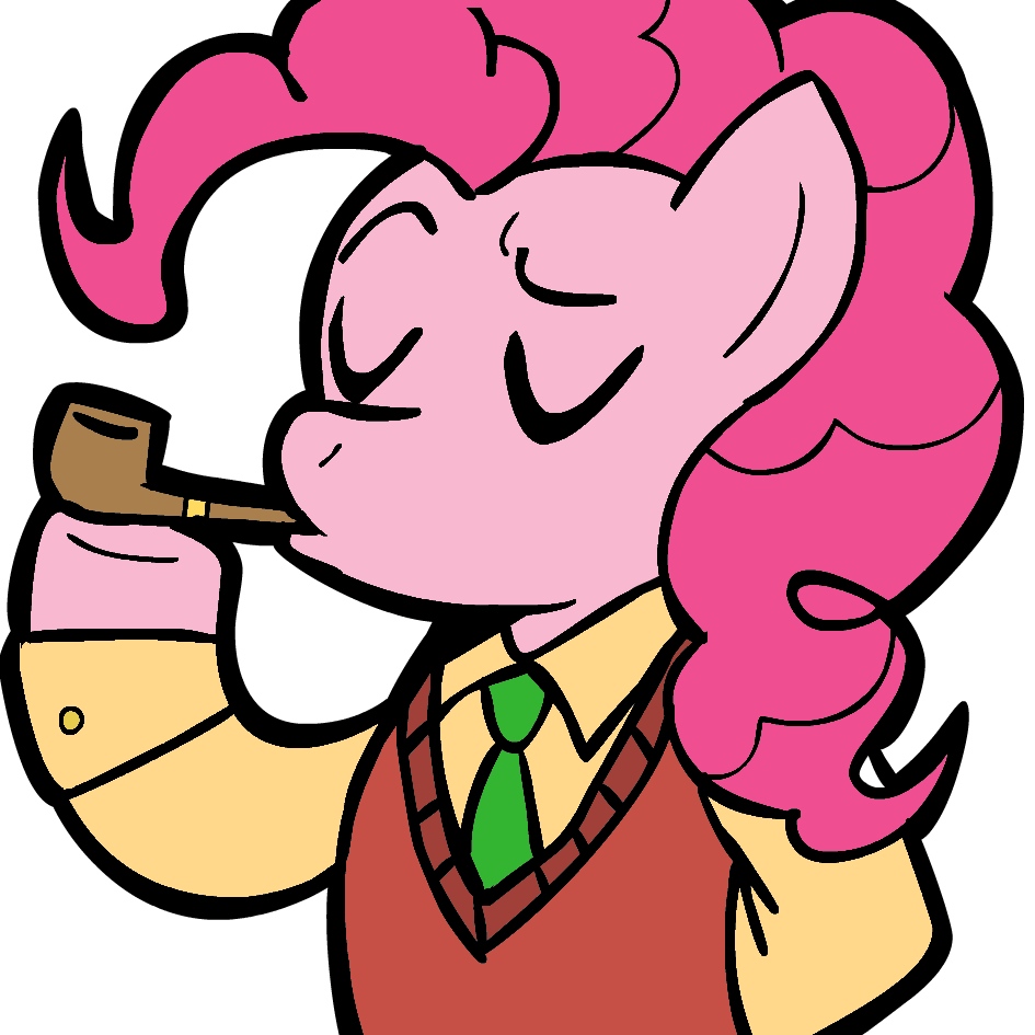 female friendship_is_magic fur hair horse mammal megasweet my_little_pony pink_fur pink_hair pinkie_pie_(mlp) plain_background pony smoking_pipe solo white_background