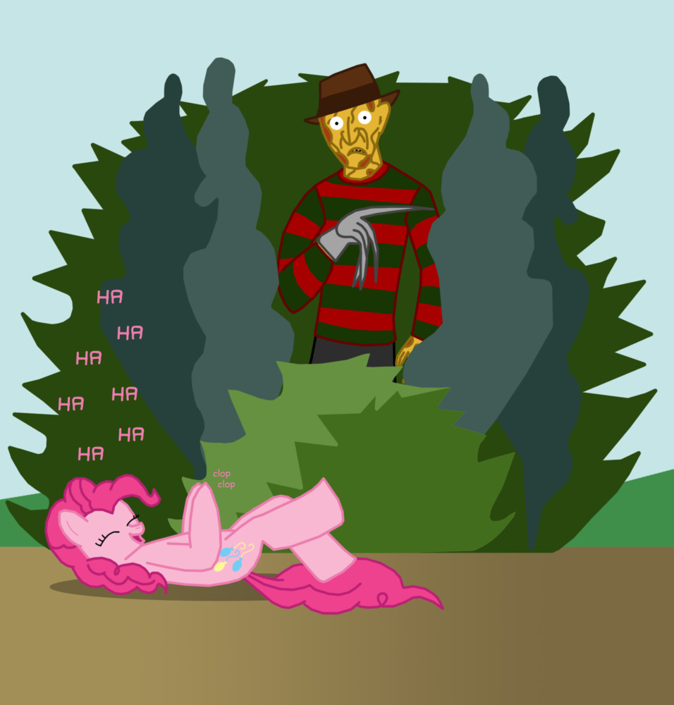 bush clothing crossover cutie_mark equine fedora female feral freddy_kreuger freddy_krueger friendship_is_magic fur hat horse human knife laughter male mammal my_little_pony nightmare_on_elm_street nightmare_on_elmstreet outside pink_fur pinkie_pie_(mlp) pony russelh thelastgherkin weapon
